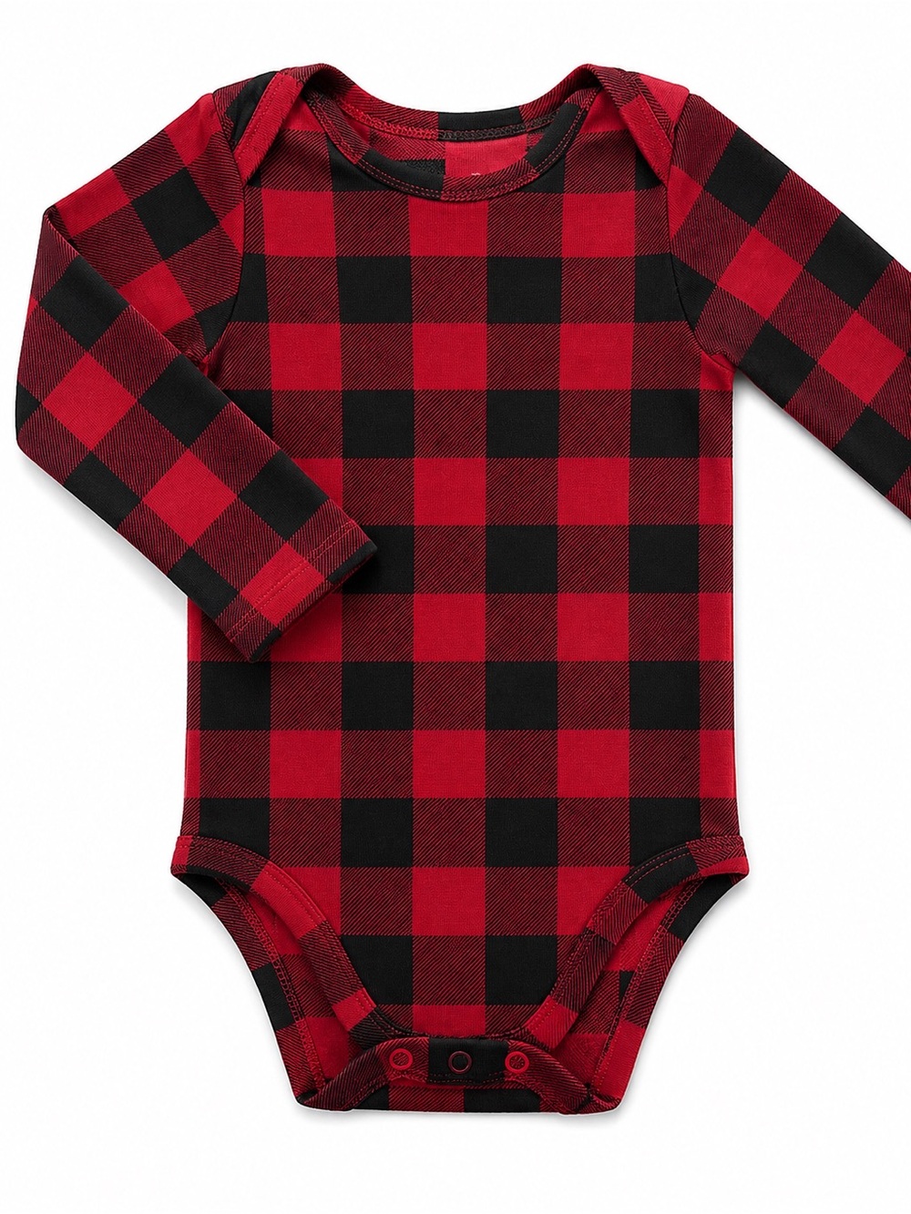Red & Black Buffalo Plaid Long-Sleeve Baby One-Piece